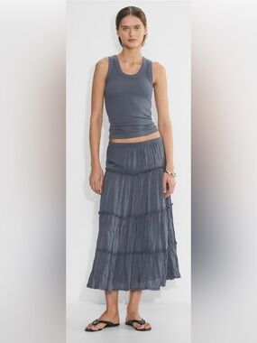 Aritzia Little Moon Damasque Tiered Maxi Skirt in Vintage Navy (Gray), Size M